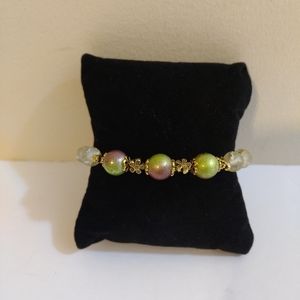 NEW  Artisan Women's  Yellow Glass and Green Ceramic Bead Gold Bracelet …